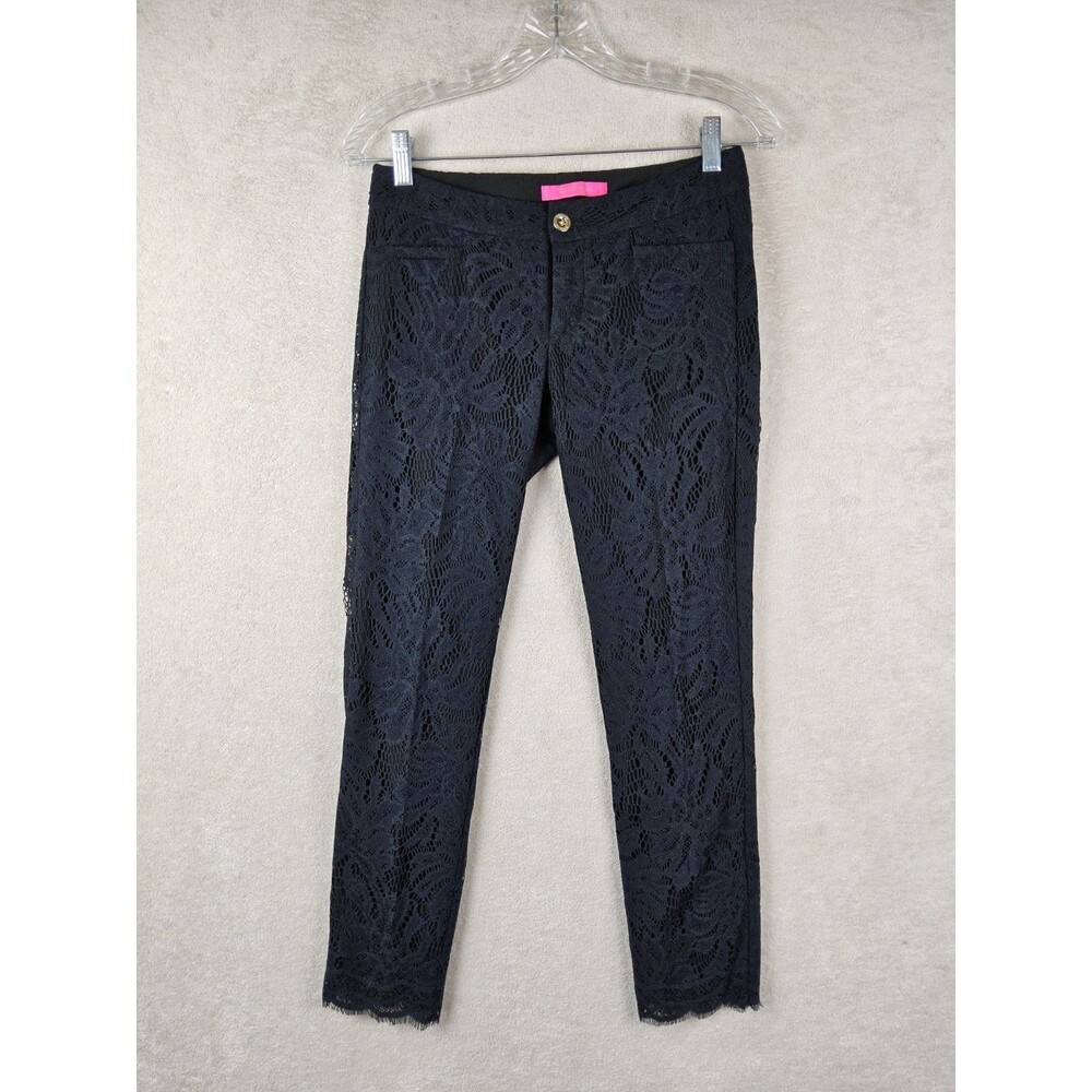 Lilly Pulitzer Women's Lace Overlay Flat Front Navy Dress Pants Size 0